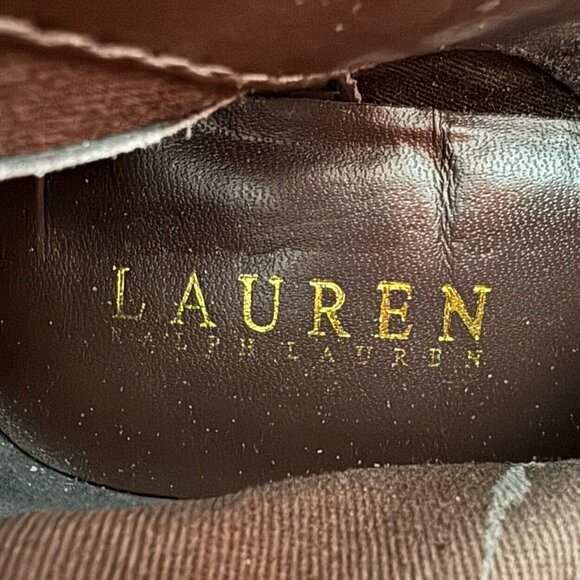 RALPH LAUREN Halina Brown Suede Leather Animal Hair Calf High Boots Heels Size 8 - Picture 13 of 14